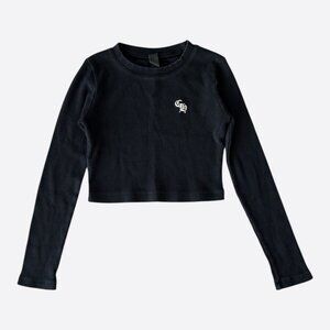 Chrome Hearts Black CH Embroidered Logo Thermal Cropped Longsleeve T-Shirt